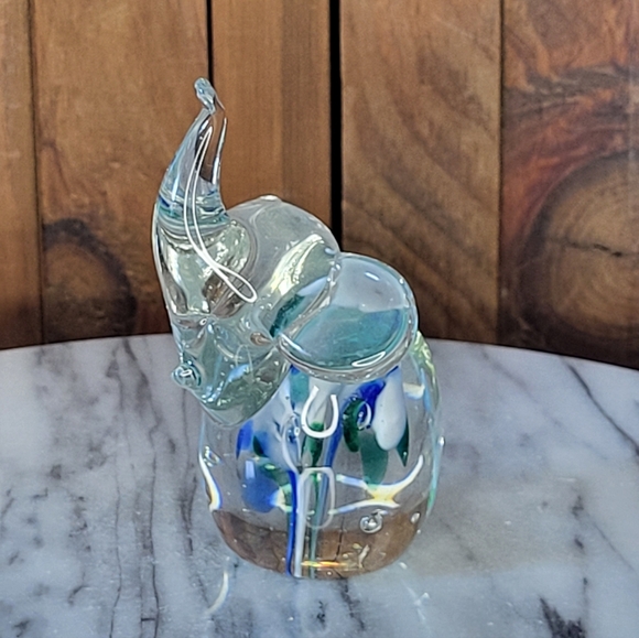 Glass Elephant Figurine with Blue and Green Accents - Picture 4 of 13